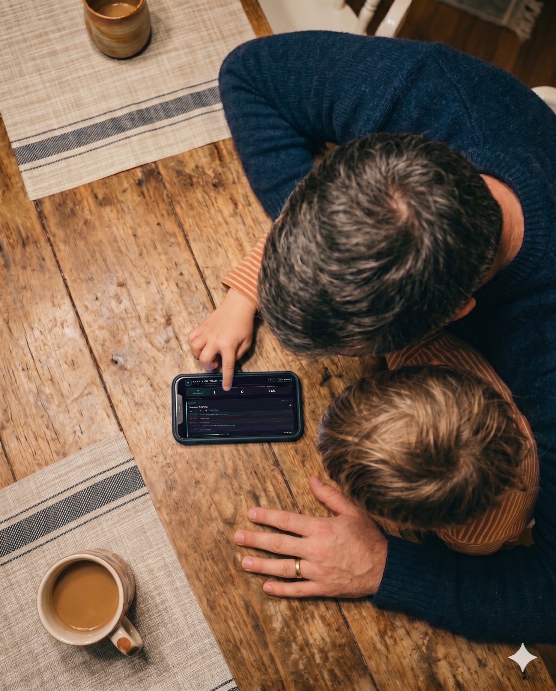 Parent and child reviewing the day on phone